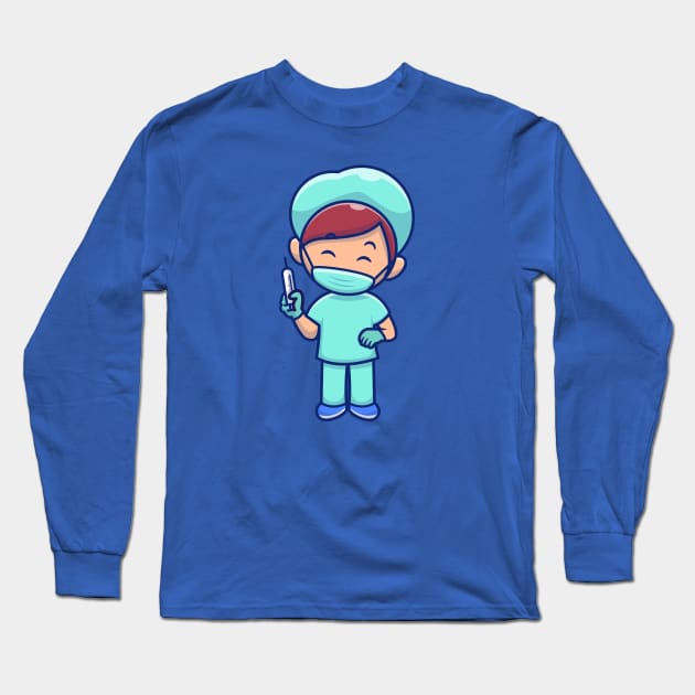 Cute nurse with injection cartoon Long Sleeve T-Shirt by Catalyst Labs